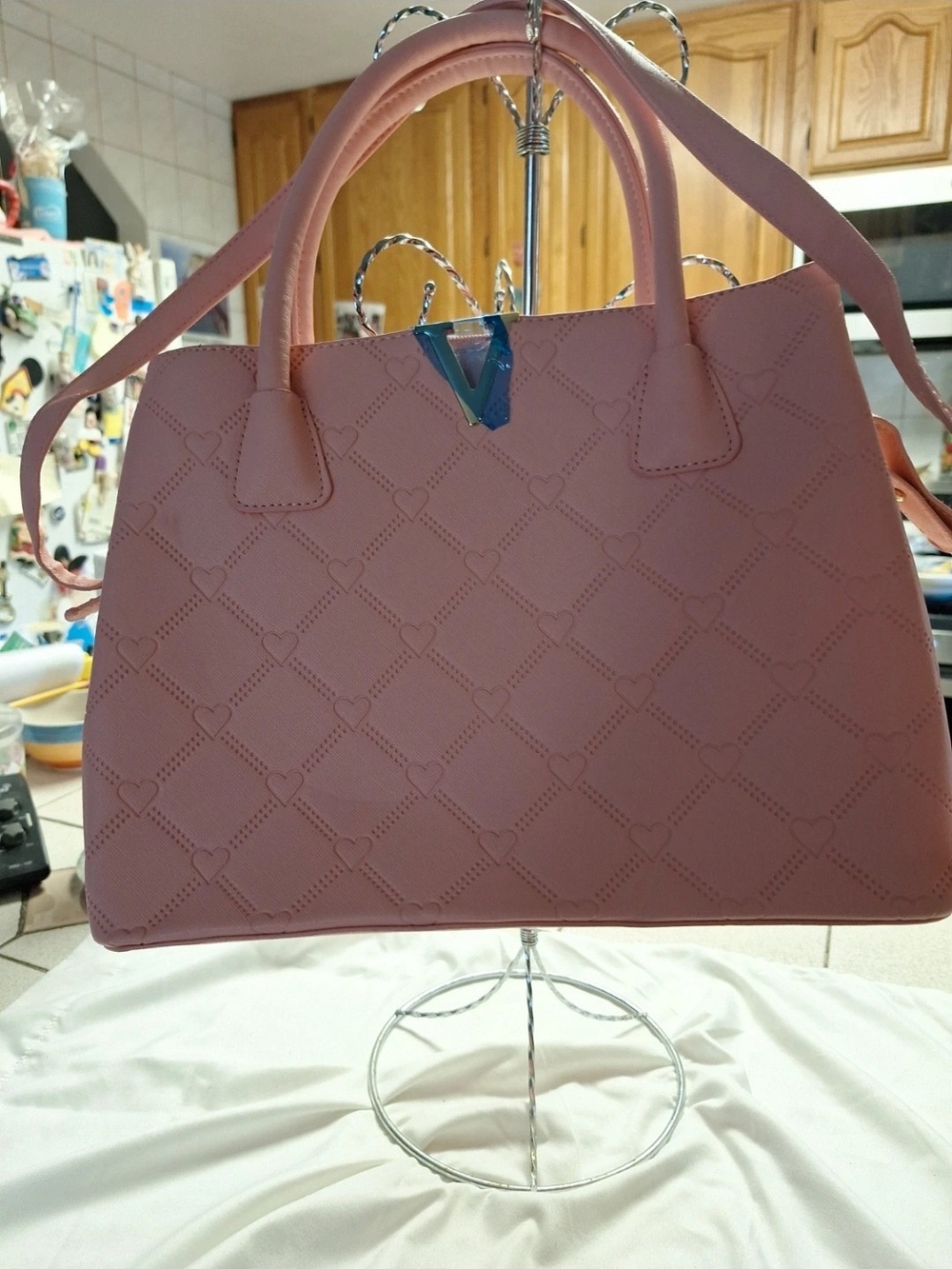 Women's Pink Quilted Heart Satchel Tote
